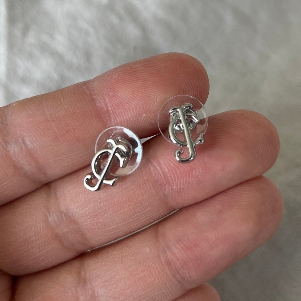 Juicy Couture Silver Logo Initial Monogram Stud Earrings OS Minimalist Downtown